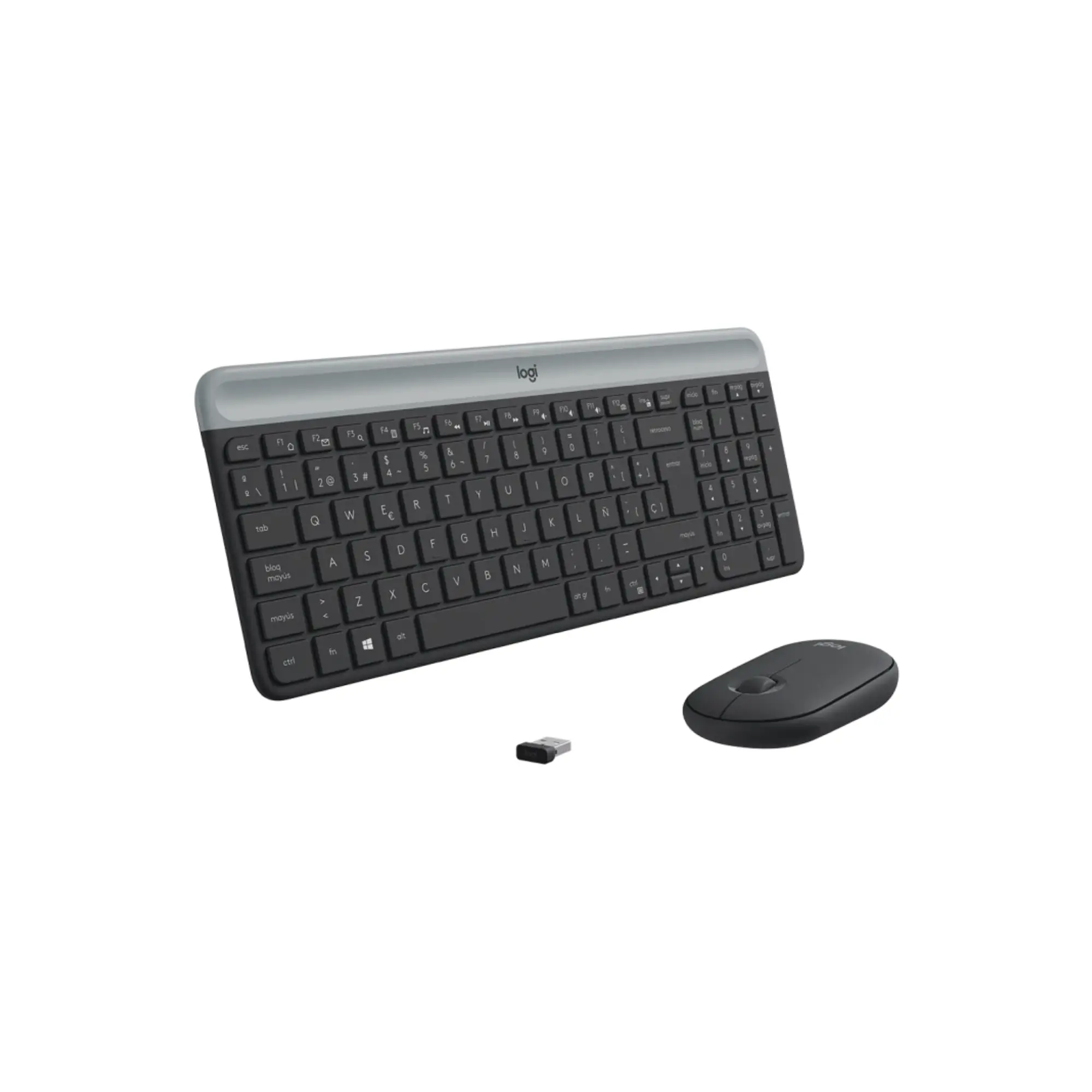 Logitech Slim Combo MK470 - Teclado y Mouse Inalámbricos - Español - 2.4 GHz - 10m Alcance - Color Plata/Negro