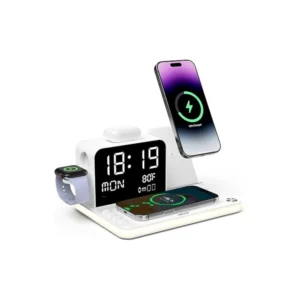 Estación de Carga Inalámbrica Acer 7 en 1 con Reloj Bluetooth TimeSyn - Compatible con iPhone, Apple Watch, AirPods y Android - Carga Rápida 30W - Color Blanco