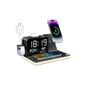 Estación de Carga Inalámbrica Acer 7 en 1 con Reloj Bluetooth TimeSyn - Compatible con iPhone, Apple Watch, AirPods y Android - Carga Rápida 30W - Color Negro