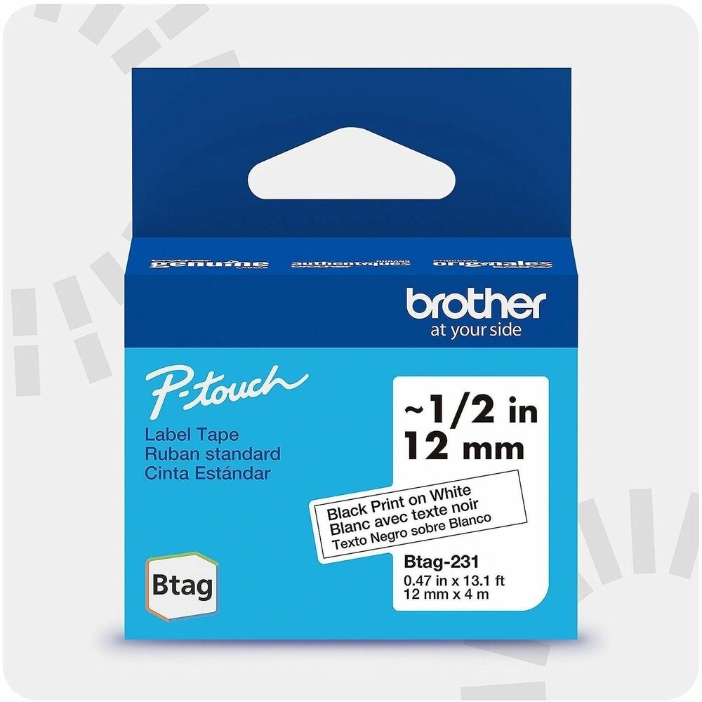 Brother BTAG231 Cinta Etiquetadora 12mm Negro/Blanco - Resistente Agua - Imagen 2