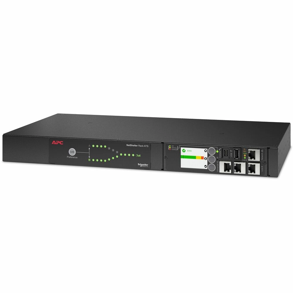 APC NetShelter AP4452A ATS Rack 1U 120V 20A L5-20 10 tomas Negro - Redundancia de energía inteligente para tu rack de TI