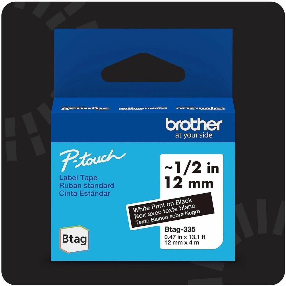 Brother BTAG335 Cinta para Etiquetas P-touch 12mm Blanco sobre Negro - Rotulación profesional de alto contraste
