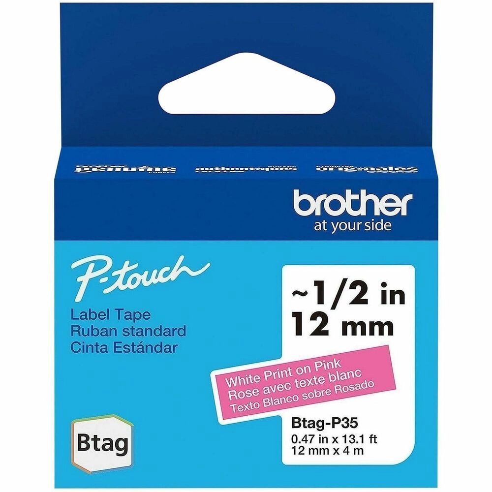 Brother BTAGP35 Cinta P-touch 12mm Blanco sobre Rosado 4m - Etiquetas con estilo y fijación profesional