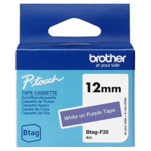 Brother BTAGF35 Cinta P-touch 12mm Blanco sobre Morado - Etiquetas resistentes con estilo